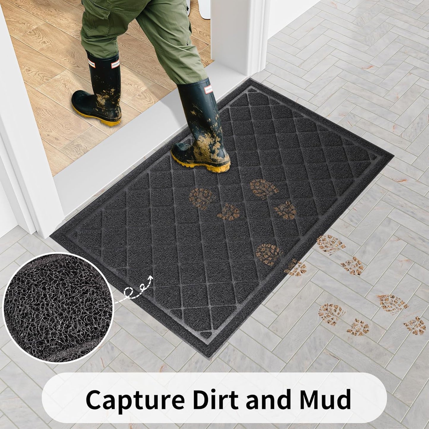 Front Door Mat Indoor Outdoor, 48" x 36" Non Slip Welcome Doormat for Entryway, Heavy Duty Low Profile Entrance Rug for High Traffic Areas, Patio, Outside Entry, Yard, Porch Waterproof