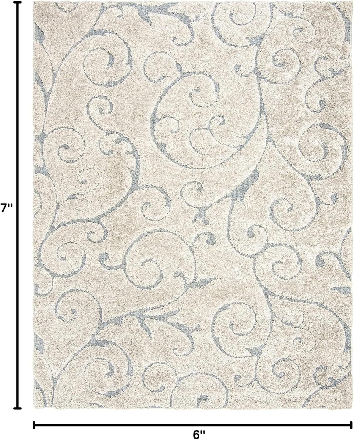 SAFAVIEH Florida Shag Collection Area Rug - 5'3" x 7'6", Beige & Blue Grey, Scroll Design, Non-Shedding & Easy Care, 1.2-inch Thick Ideal for High Traffic Areas in Living Room, Bedroom (SG455-1155)