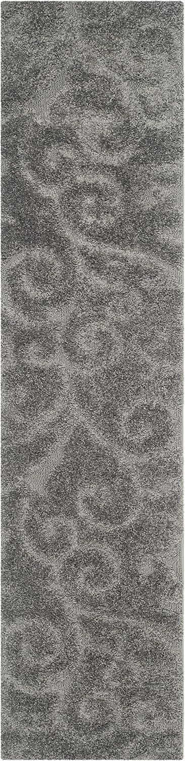 SAFAVIEH Florida Shag Collection Runner Rug - 2'3" x 9', Grey, Scroll Design, Non-Shedding & Easy Care, 1.2-inch Thick Ideal for High Traffic Areas in Living Room, Bedroom (SG455-8013)