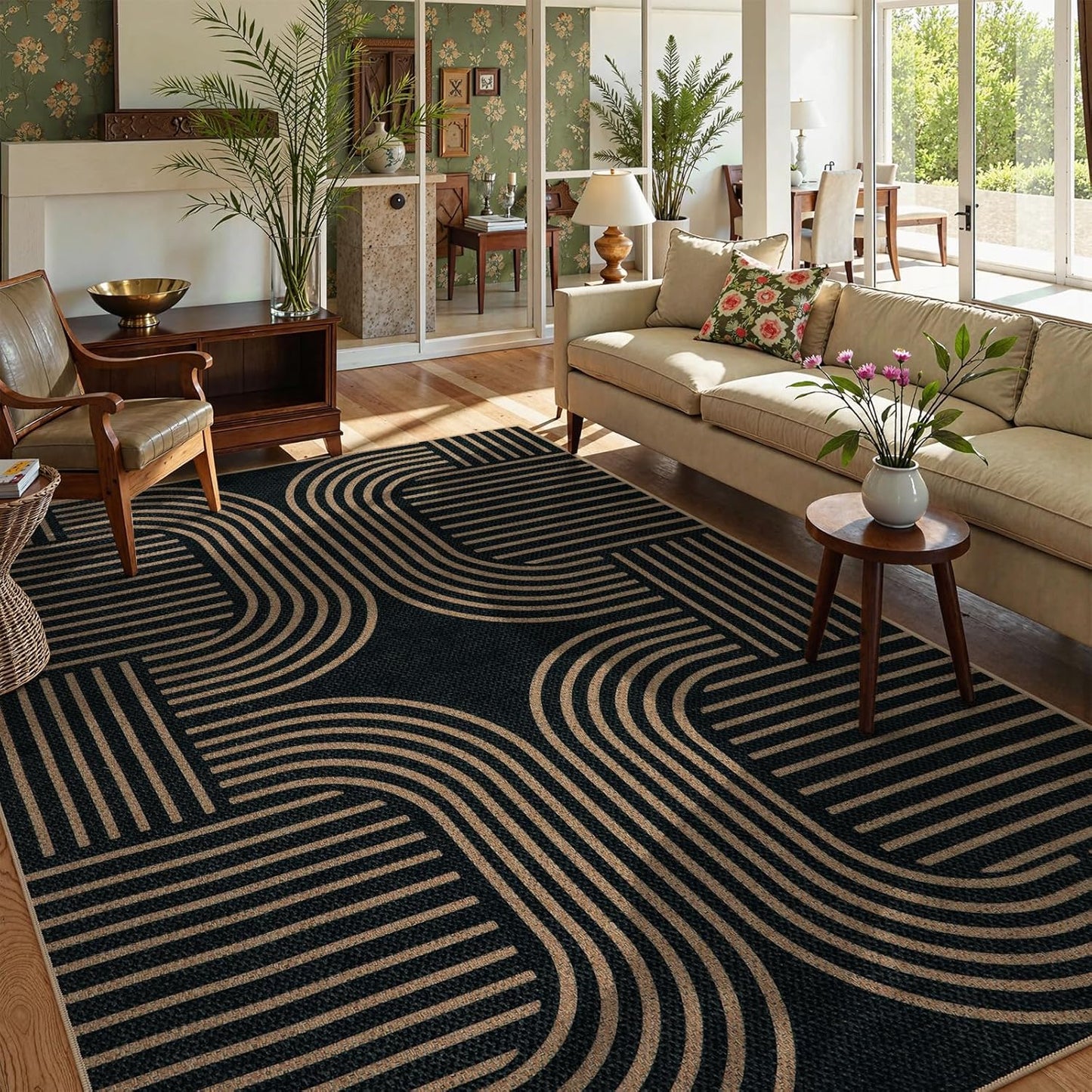 Lahome Modern Geometric Easy Jute Rug, 6x9 Area Rugs for Living Room Outdoor Patio Washable Indoor Outdoor Carpet, Farmhouse Large Non Slip Carpet for Bedroom Backyard Dining Room
