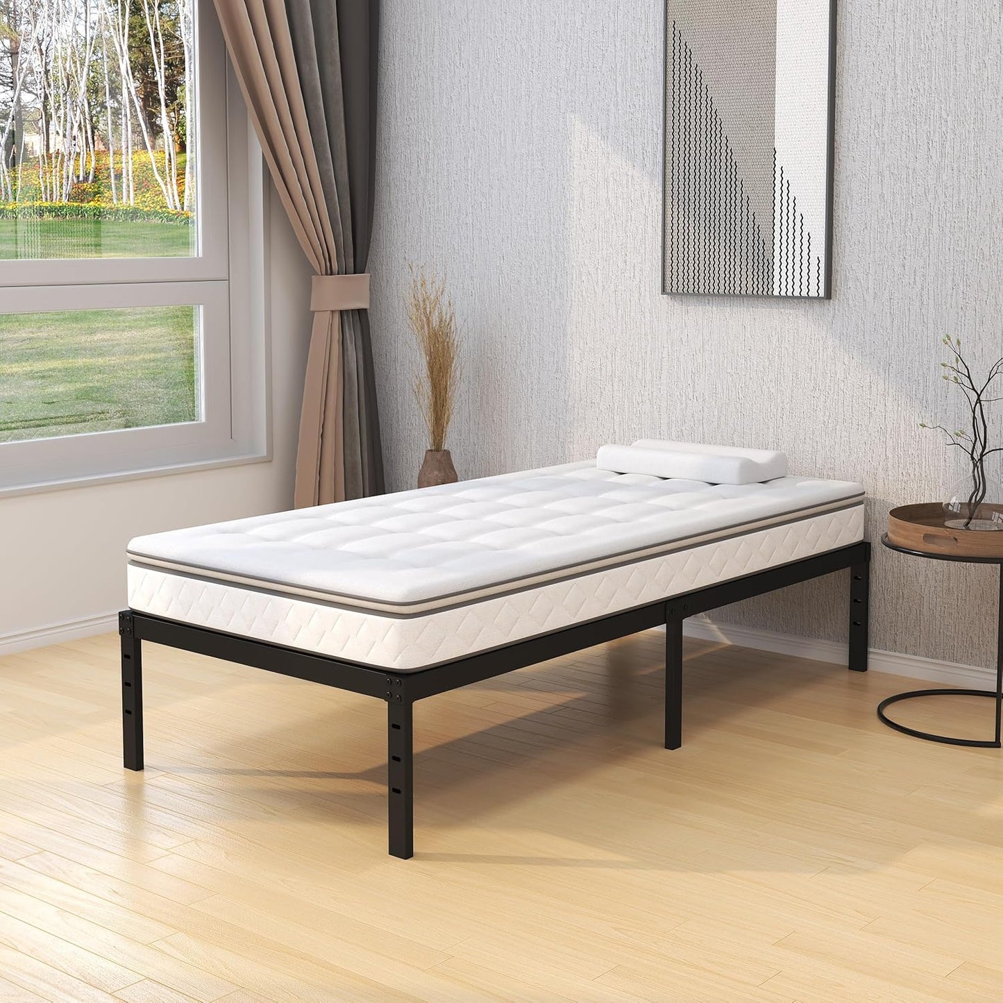 18 Inch Twin XL Bed Frames, Metal Platform Twin XL Bed Frame with High Storage, Eassy Assembly 2,500 Lbs Heavy Duty Bedframes, Black