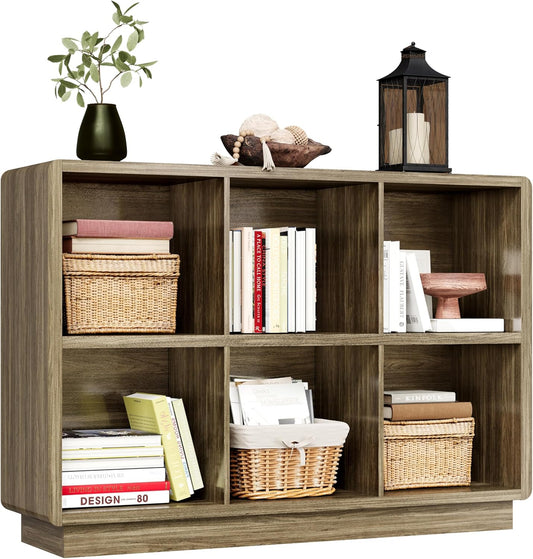 ChooChoo 6 Cube Storage Organizer, Wooden Bookcase with Storage, Cube Storage Bookshelf for Bedroom and Home Office, Rustic Oak