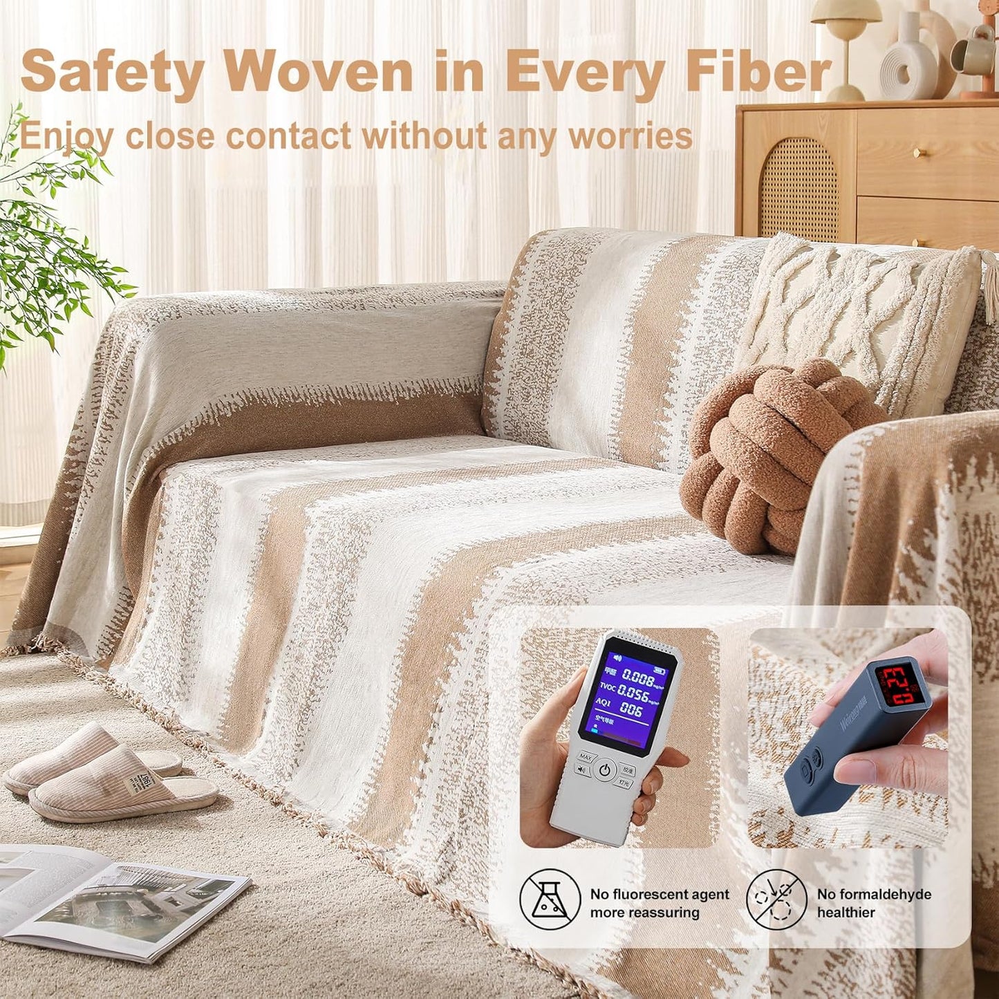 Boho Sofa Cover, Couch Covers for 3 Cushion Couch Sofa Pet Friendly, Sofa Cover Washable, Soft Chenille Living Room Couch Covers Slipcover, Pet Furniture Protecto (1# Khaki, 71" x 150")