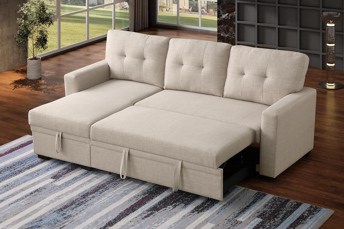Ball & Cast Sleeper Sofa Couch with Pull Out Bed,L Shaped Sleeper Sofa with Storage,Sectional Sleeper Couch,Convertible Sleeper Sectional Sofa W/Reversible Chaise & Back Cushion,for Living Room,Office