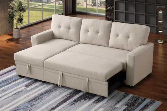 Ball & Cast Sleeper Sofa Couch with Pull Out Bed,L Shaped Sleeper Sofa with Storage,Sectional Sleeper Couch,Convertible Sleeper Sectional Sofa W/Reversible Chaise & Back Cushion,for Living Room,Office