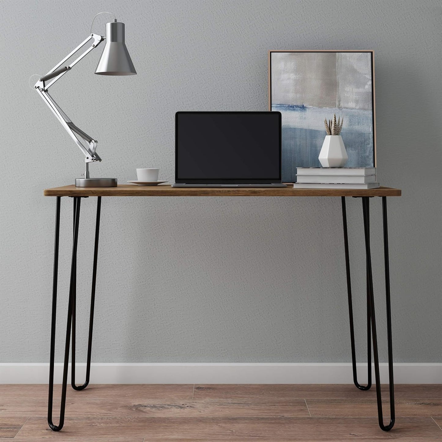 Desk with Hairpin Legs - Modern Industrial Style Home Decor - Woodgrain-Look and Steel Accent Home Office Furniture by Lavish Home (Brown)