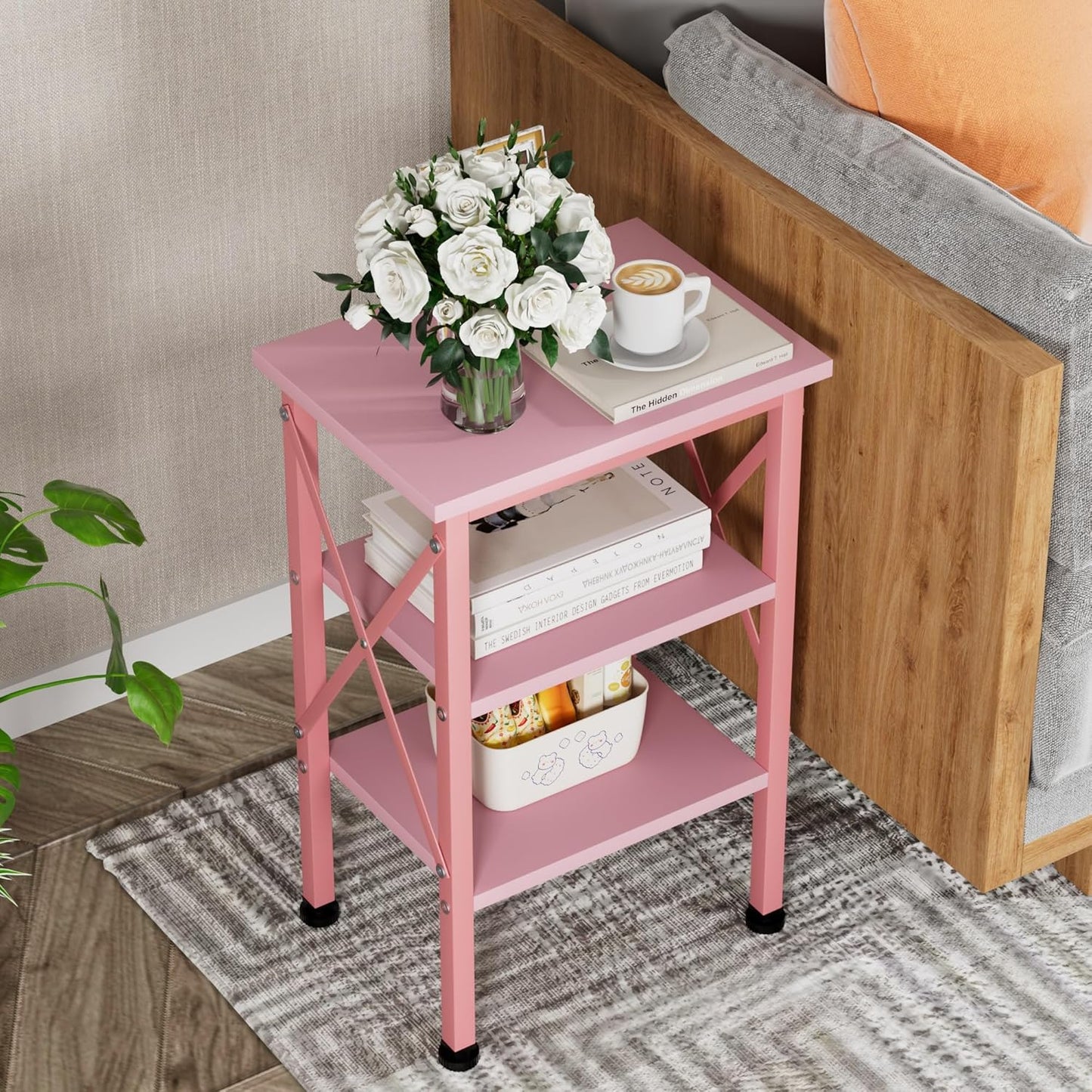 VECELO Modern Nightstands X-Design Side End Table Night Stand with Storage Shelf for Bedroom,Living Room,