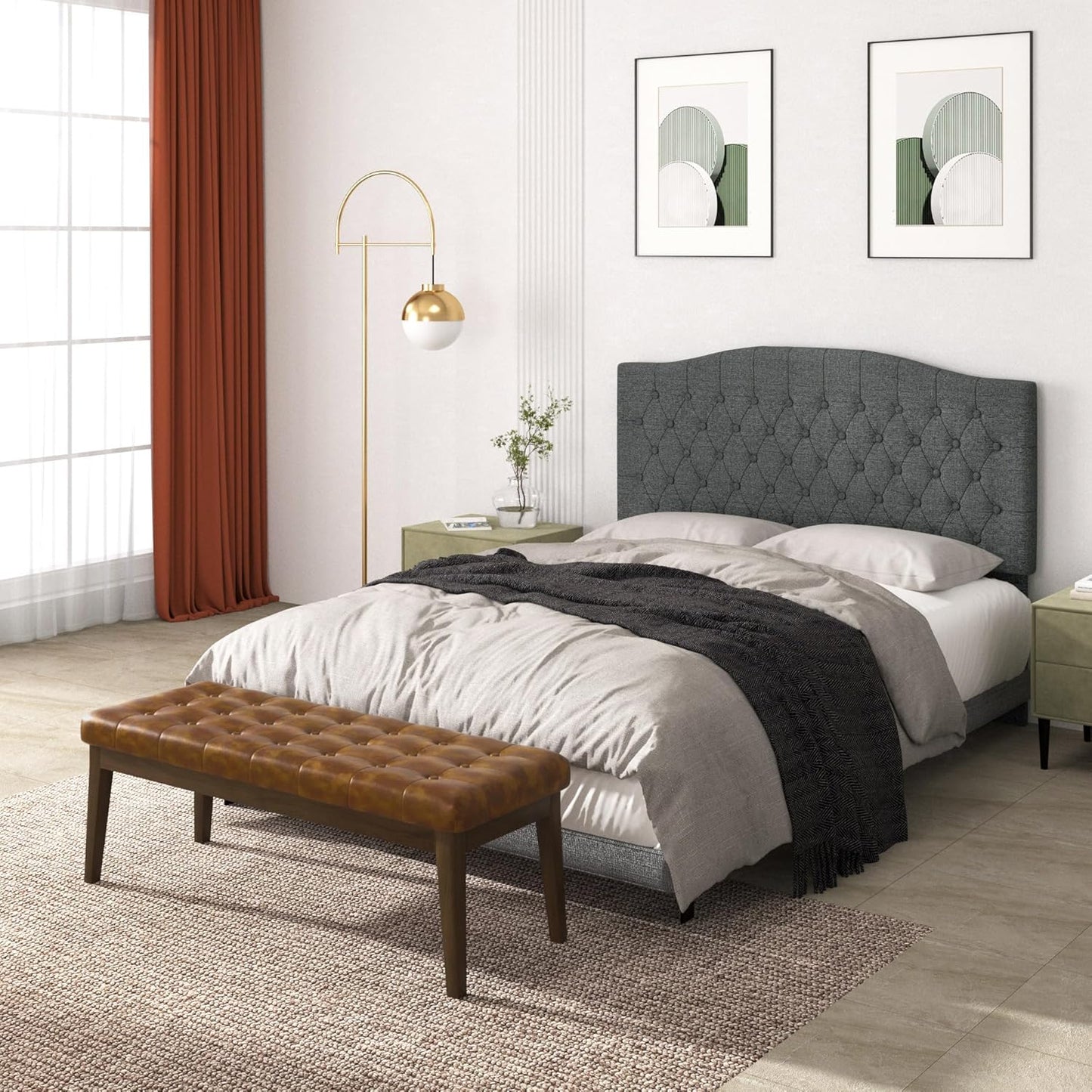 End of Bed Bedroom Bench, Faux Leather Upholstered Tufted Bench for Bedroom End of Bed with Solid Wood Legs for Bedroom Living Room Entryway(Brown)