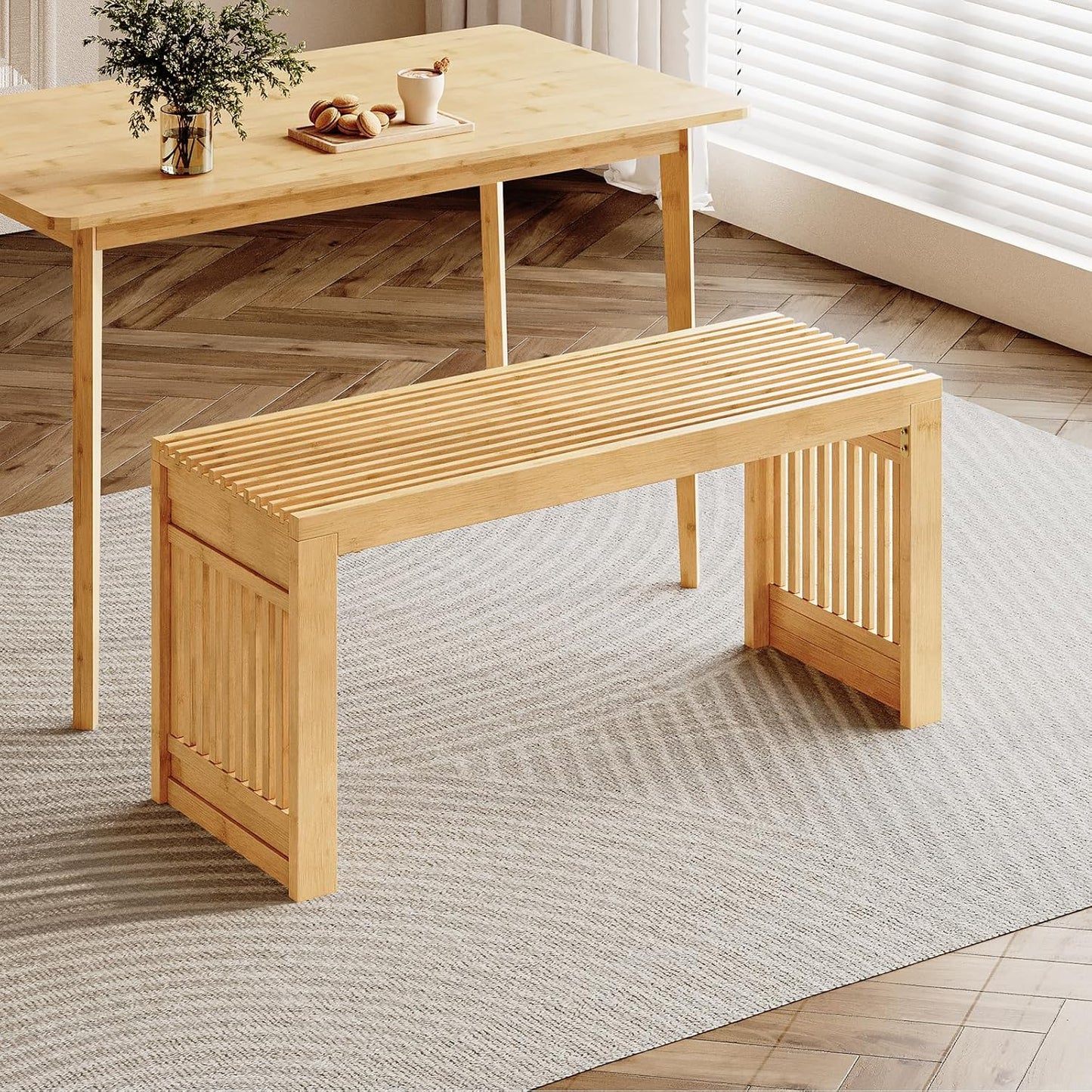 HOOBRO Dining Bench, 35 inch Bamboo Entryway Bench, Farmhouse Kitchen Table Bench, Outdoor Bench, Solid Bamboo Dining Room Benches for Kitchen, Living Room, Hallway, Bedroom, Natural YL16CD01