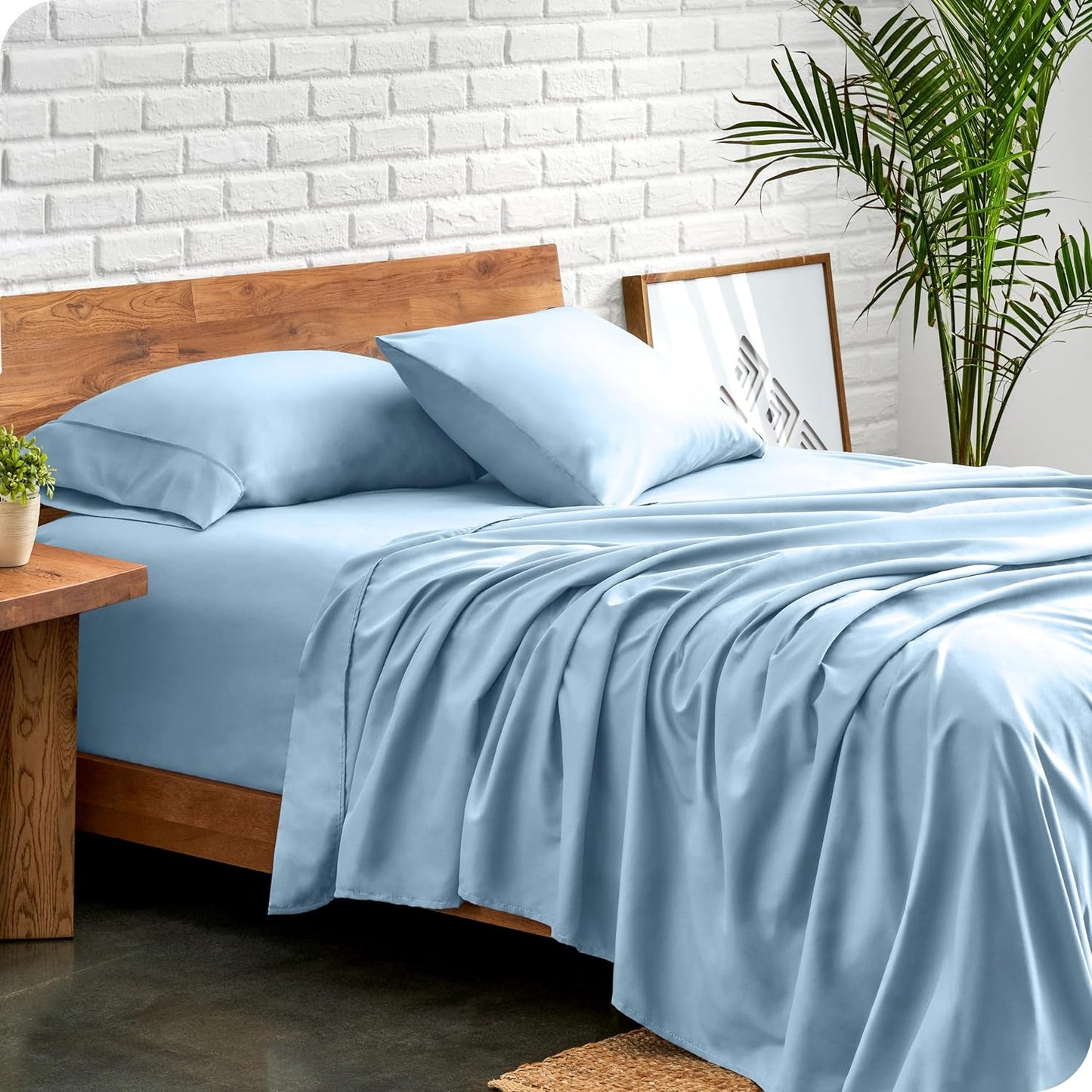 Bare Home Full Sheet Set - Luxury 1800 Ultra-Soft Microfiber Bed Sheets - Double Brushed - Deep Pockets - Easy Fit - 4 Piece Set - Bedding Sheets & Pillowcases (Full, Light Blue)