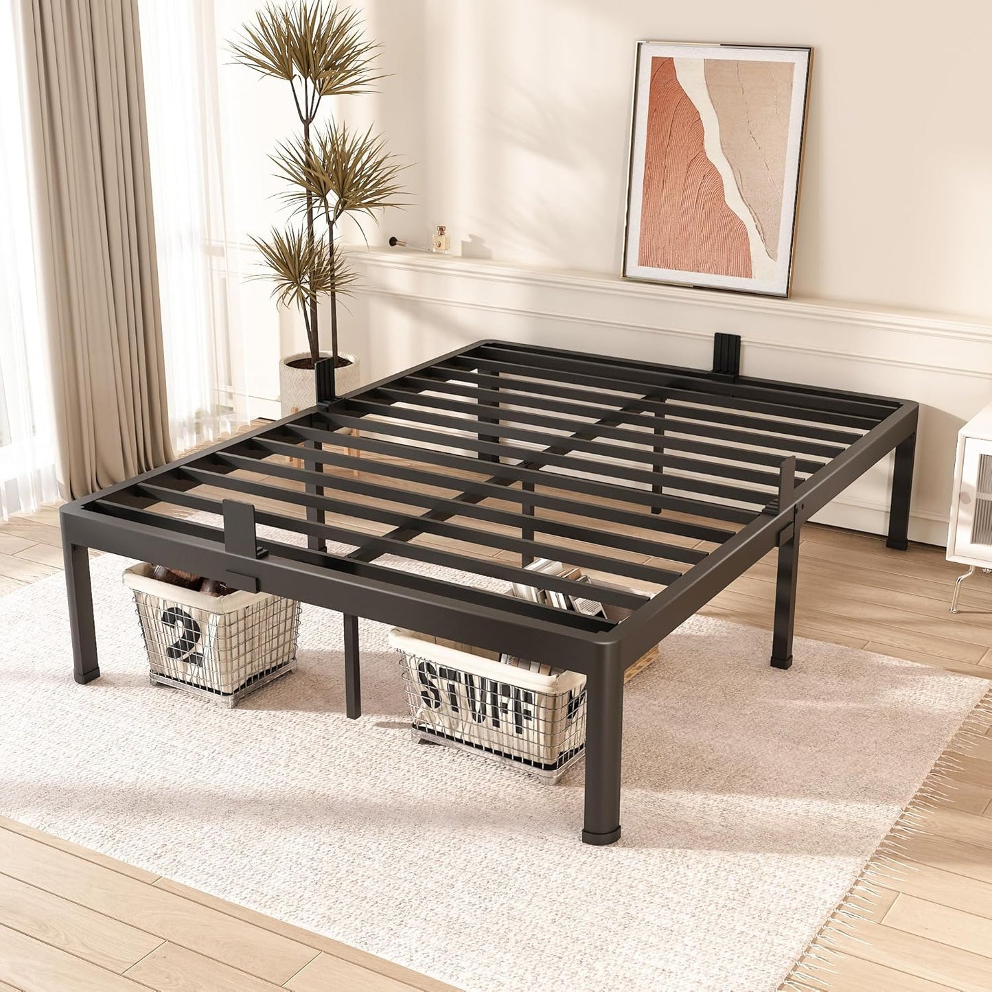 FUIOBYVV California King Bed Frame with Round Corner Edge Legs 18 inch High 3500 lbs Heavy Duty Metal Platform Bed Frame King Size No Box Spring Needed/Noise Free/Steel Slat Support/Non-Slip Black
