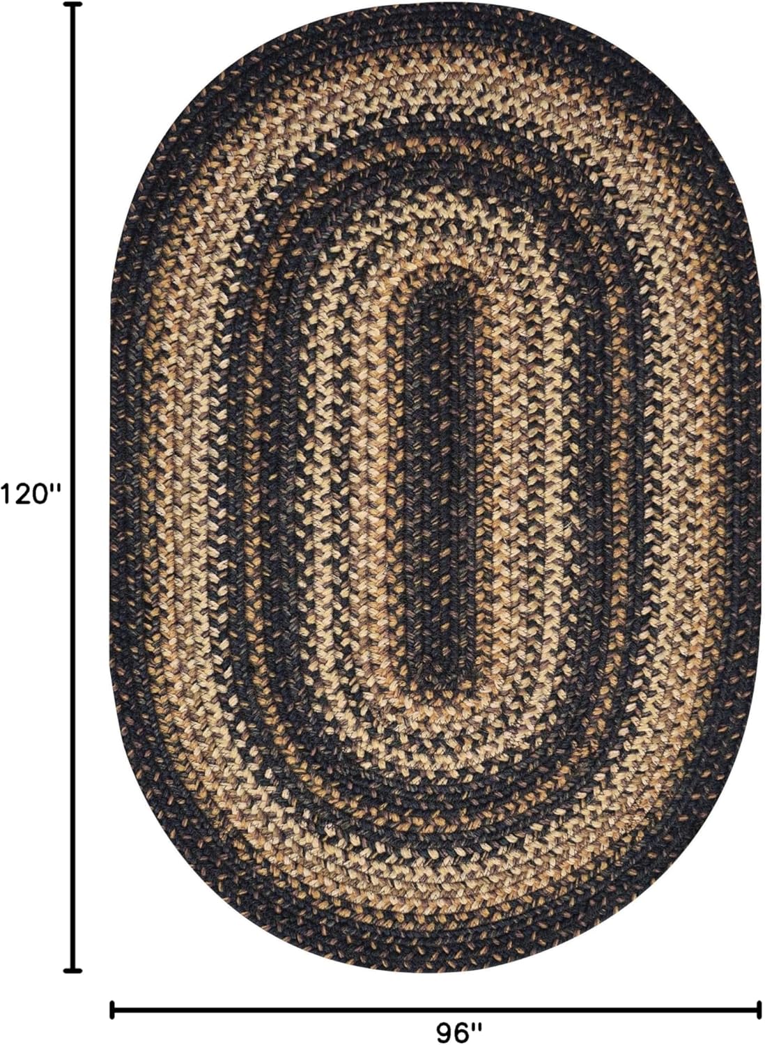 Homespice Kilimanjaro Jute Black 8x10' Braided Oval Area Rugs for Living Room, Bedroom Rug and Dining Room. Pet Friendly. Decor Styles- Farmhouse Rugs, Rustic, Vintage, Primitive, Country, Boho Rug