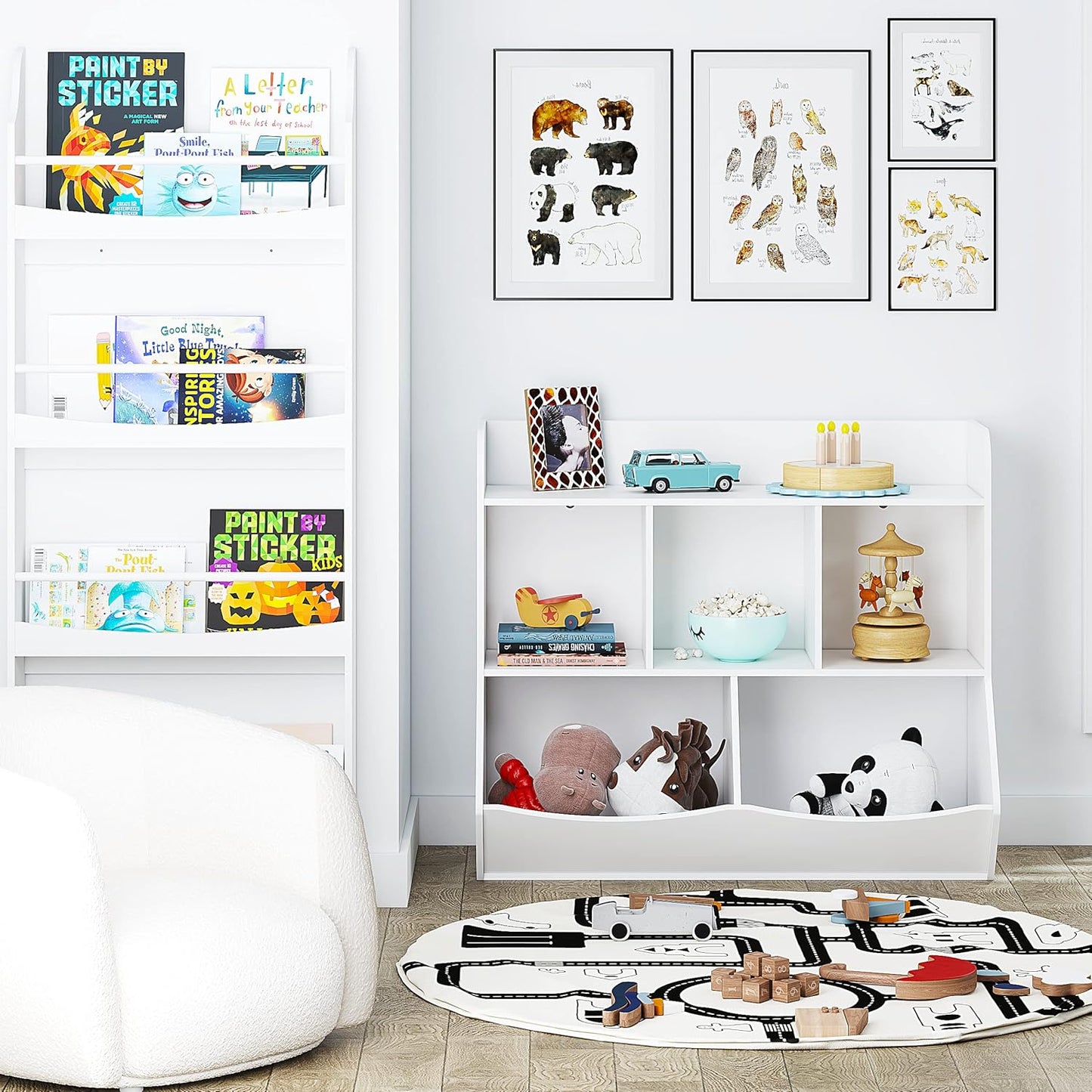 UTEX Toy Storage Organizer with Bookcase, Kid’s Multi Shelf Cubby for Books,Toys, Storage Organizer for Boys,Girls Play Room/Bedroom-White