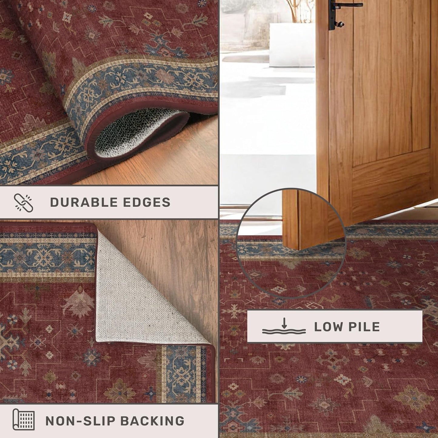 2x6 Turkish Kitchen Runner Rugs Non Skid Washable - Washable Rug for Hallway, Bedroom Bedside, Bathroom, Laundry Room, Hallway, Non Slip with Rubber Backing, Oriental Dark Red Kitchen Accessories