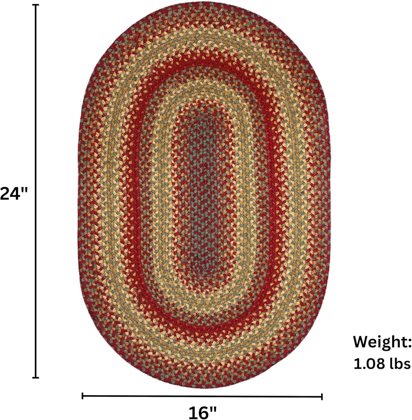Homespice Cider Barn Cranberry Red Braided Oval Rugs, Jute, 16x24 - Perfect Country Rustic Decor for Kitchen, Bathroom, Everywhere