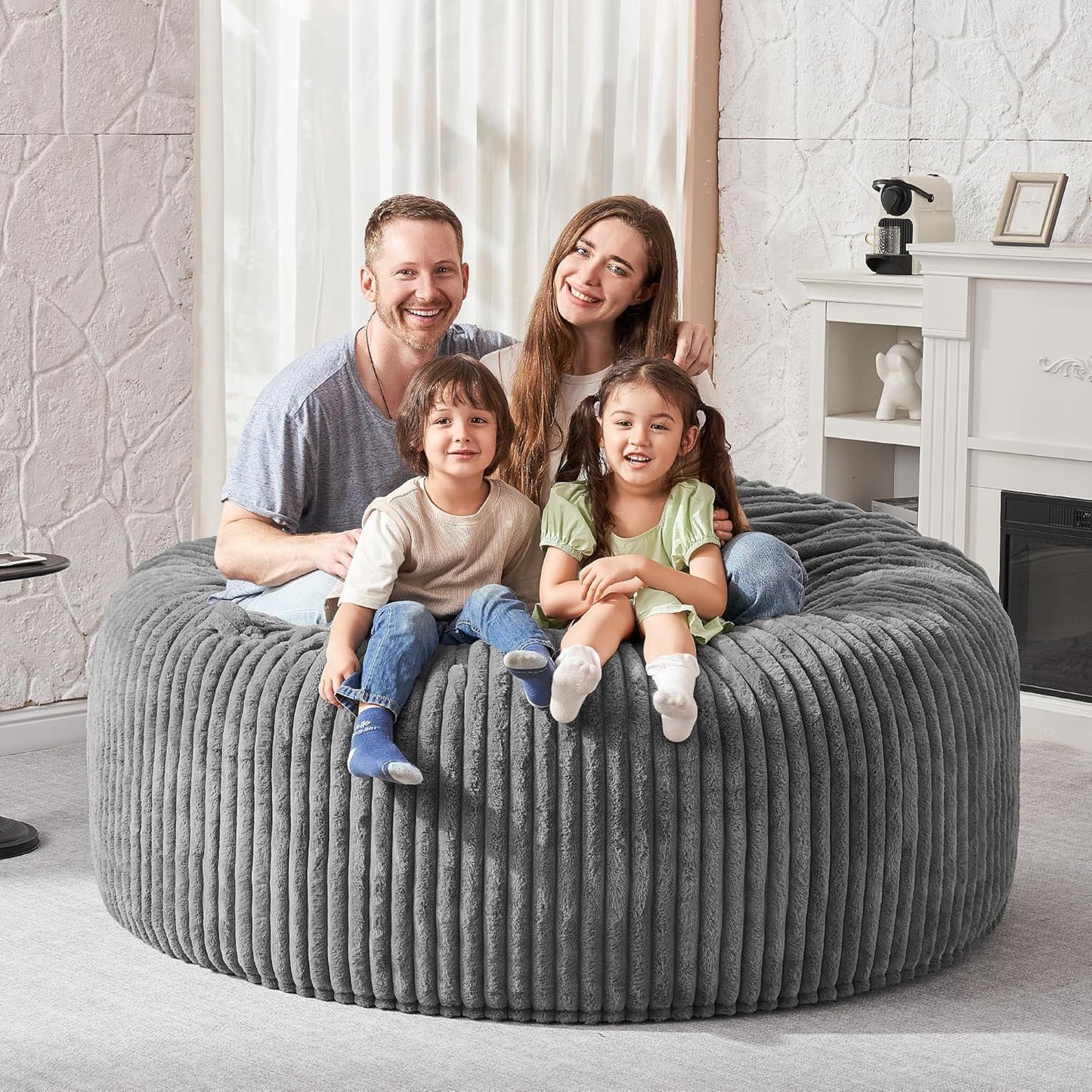 HABUTWAY 5FT Bean Bag Chair, 5' Large Bean Bag Chairs for Adults with Removable Stripe Plush Cover, Memory Foam Beanbag Chair for Living Room Bedroom Dorm (Grey)