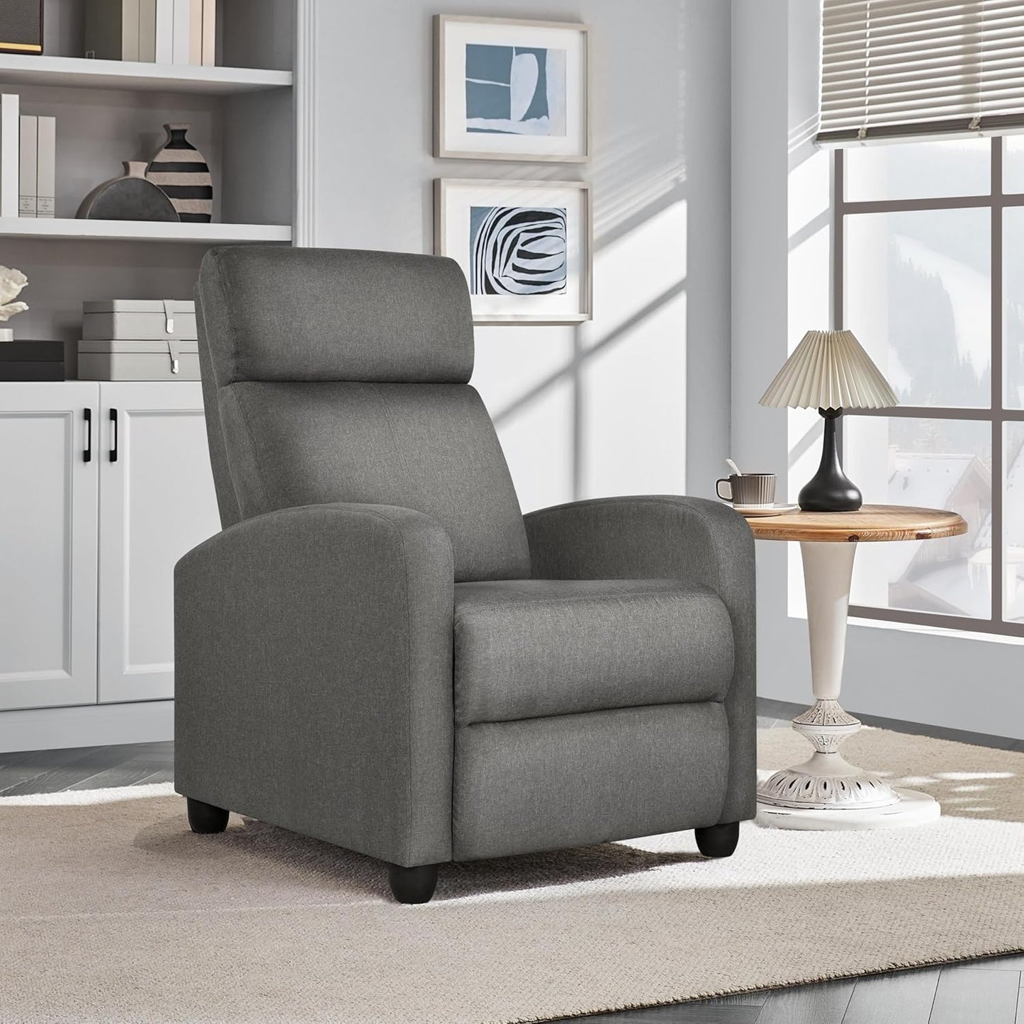 Yaheetech Fabric Recliner Chair Sofa Ergonomic Adjustable Single Sofa with Thicker Seat Cushion Modern Home Theater Seating for Living Room Matte Grey