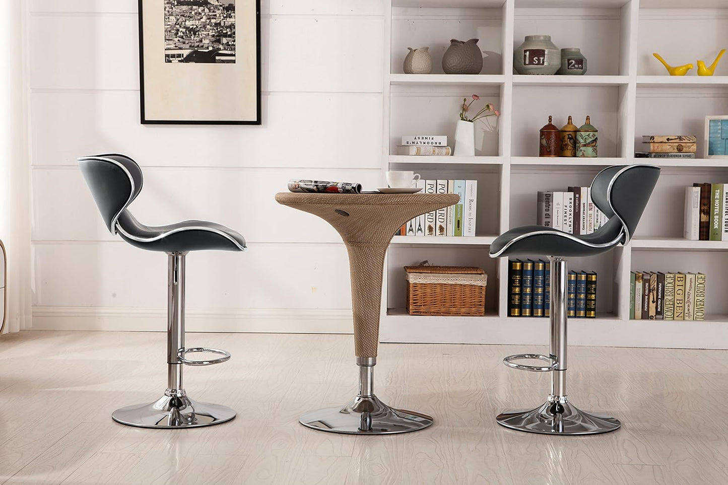 Roundhill Furniture Masaccio Cushioned Leatherette Upholstery Airlift Swivel Barstool, Set of 2, Grey