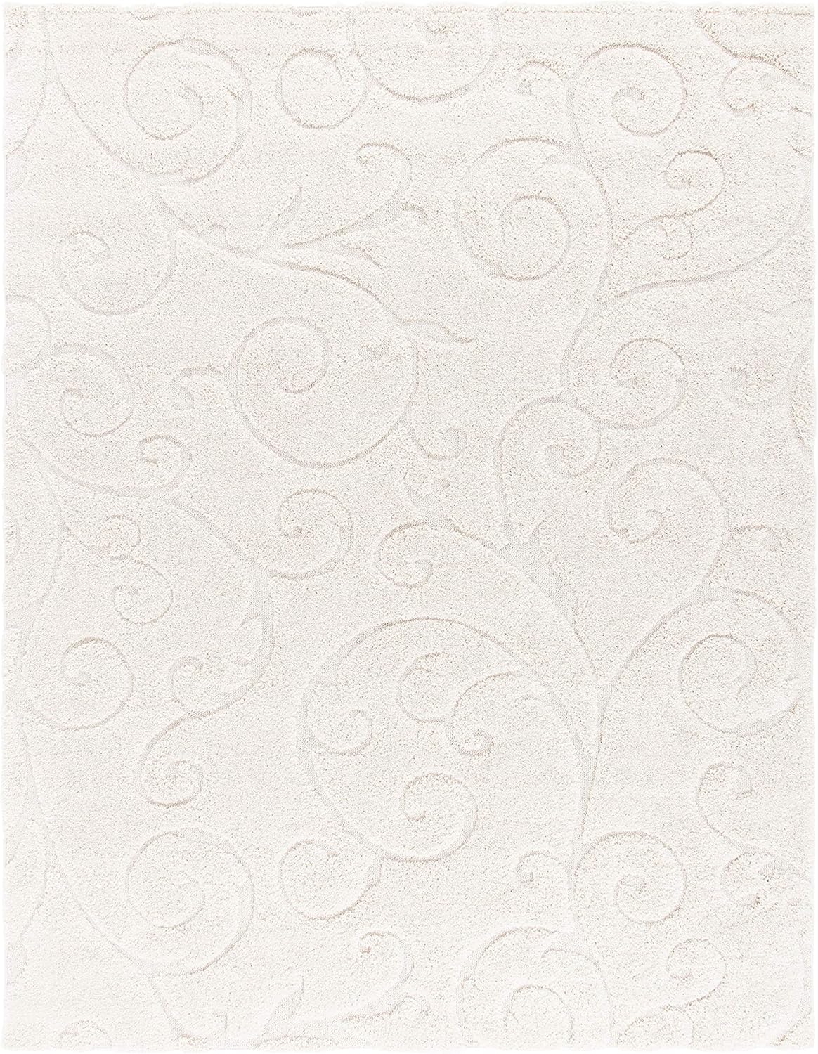 SAFAVIEH Florida Shag Collection Area Rug - 9'6" x 13', Creme & Creme, Scroll Design, Non-Shedding & Easy Care, 1.2-inch Thick Ideal for High Traffic Areas in Living Room, Bedroom (SG455-1111)