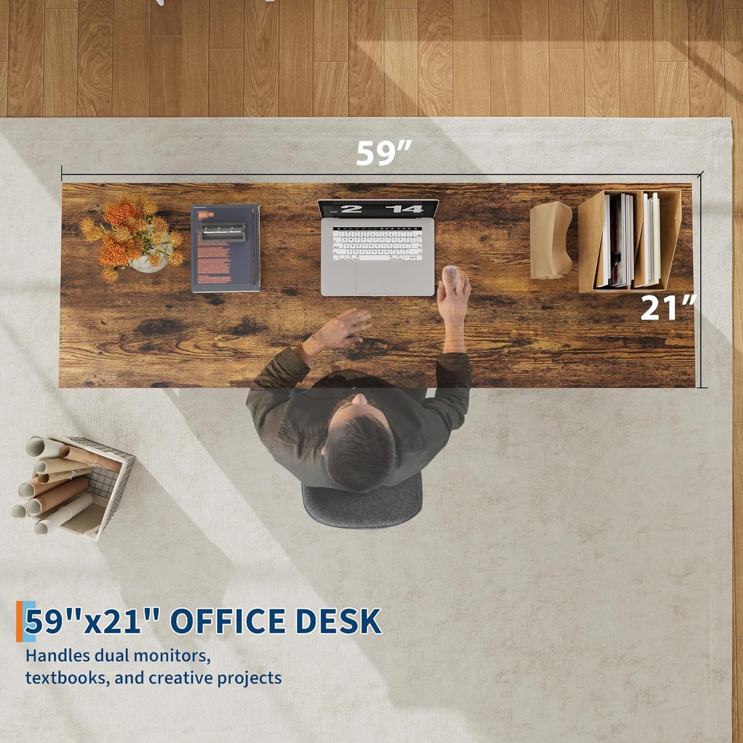 Garvee 59" Farmhouse Executive Desk, Home Office Desk with File Drawer and Storage Cabinet, Wooden Computer Table with 3 Drawers for Work and Study (Vintage)