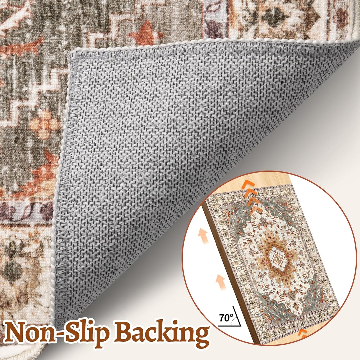 Tangsoo 5x7 Area Rug Washable Rugs for Living Room, Vintage Indoor Non Slip Large Area Rugs, Print Distressed Turmeric Carpet, Soft Low Pile Rug Foldable Floor for Bedroom Dining Room Dorm