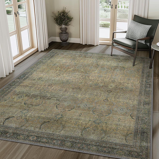 8X10 Area Rugs Machine Washable Rugs for Living Room, Vintage Boho Large Rugs for Bedroom Dining Room, Non Slip Indoor Soft Distressed Lightweight Thin Low Pile Carpet, Vintage Sunset