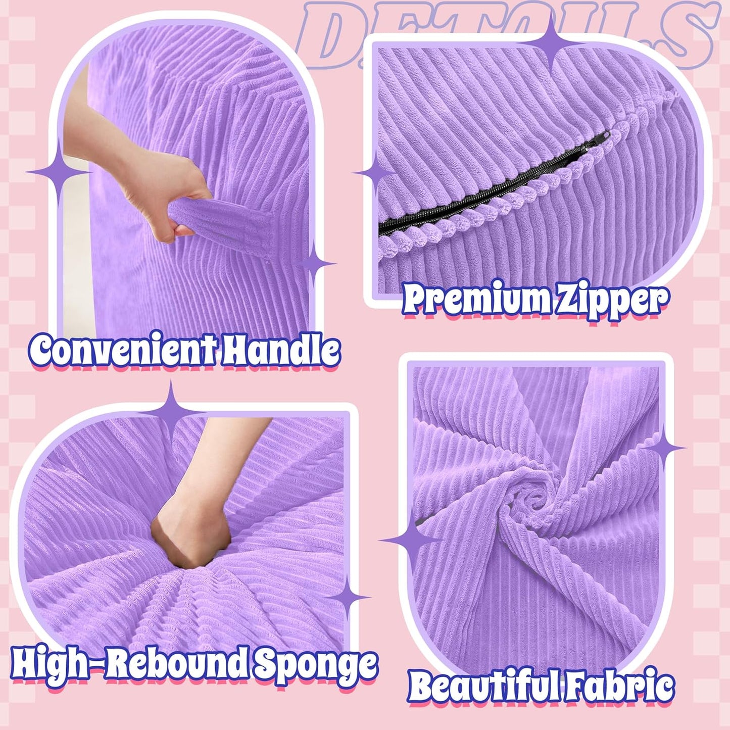 HABUTWAY 5FT Bean Bag Chair,Giant Bean Bag Chairs for Adults,Big Bean Bags with Memory Foam Filled, Large Beanbag Chairs with Soft Corduroy Cover-Purple
