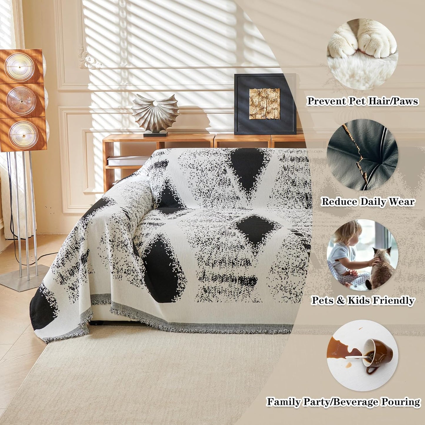 MYSKY HOME Couch Cover for Sectional Sofa Set Boho Geometric Furniture Sofa Cover Washable for Dog Cat Pets Couch Cover 3 Cushion Couch Sofa Chenille Couch Protector Multi-Use Cover Blanket, 71" X134"