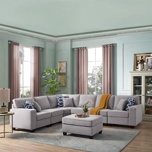 Devion Furniture Meridian Sectional Modular Sofa with Ottoman for Living Room, Apartment, Bedroom, Office, Dorm
