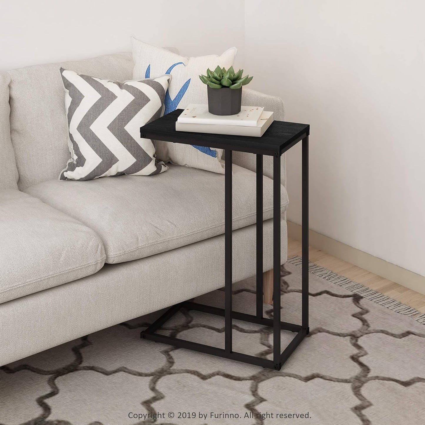 Furinno Camnus Modern Living C Shaped Sofa Side Table, 9.8 in x 17.9 in x 25 in, Americano
