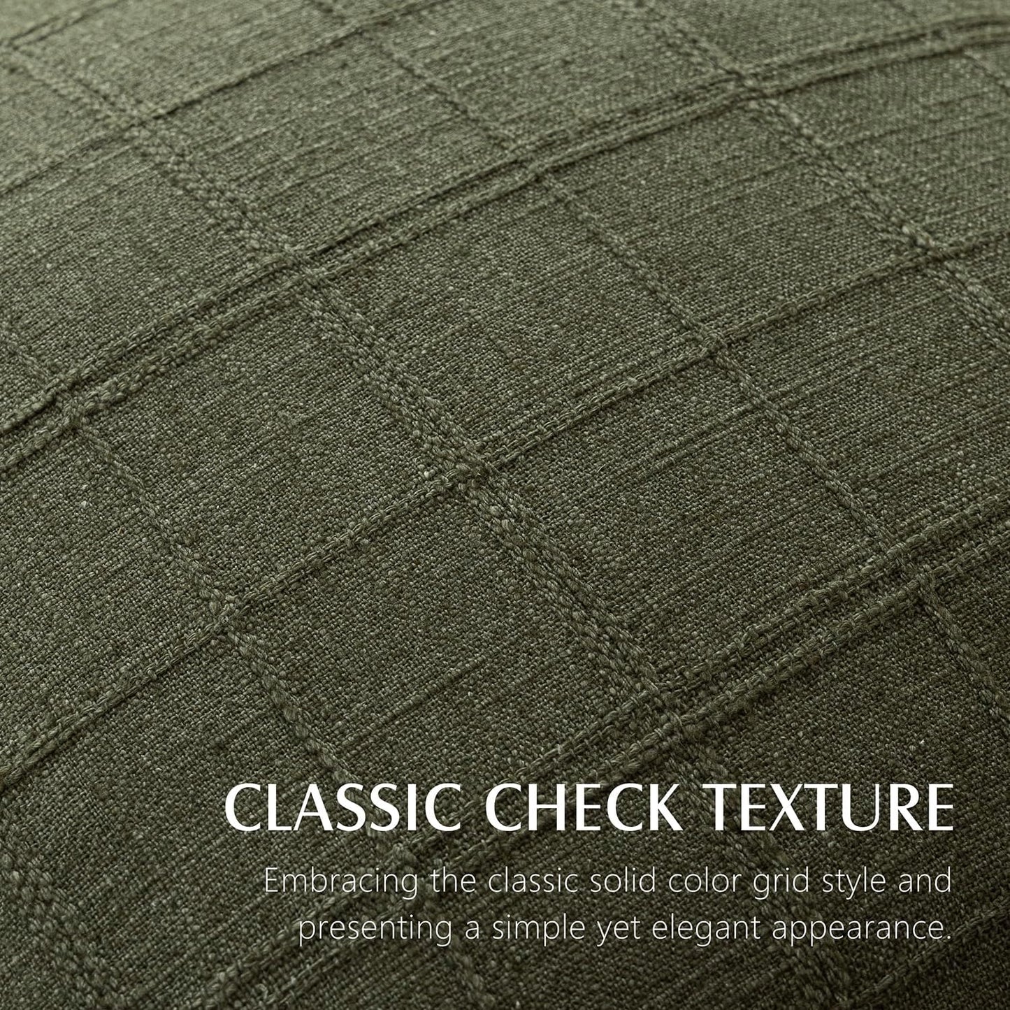 Foindtower Set of 2 Decorative Linen Check Throw Pillow Covers Neutral Farmhouse Vintage Cushion Covers Modern Boho Home Decor for Sofa Chair Couch Bedroom Living Room Outdoor,20×20 Inch,Olive Green