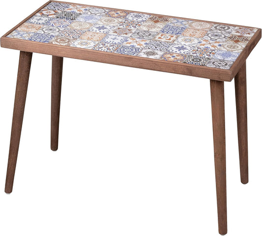 Comfyt Coffee Table, Side End Table, Nightstand Nesting Table Home Decor Bedside Table Accent Table Home Essentials Wood Tiled Top Rustic Ceramic Tiles Mexican Tile Table