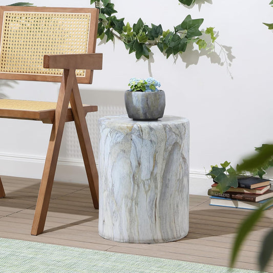 JONATHAN Y TBL1101B Troy 16" Modern Minimalist Faux Marble Column Indoor/Outdoor Indoor/Outdoor Accent Table Modern, Contemporary, Minimalist, Transitional for Living Room, Garden, Patio, Gray/Gold