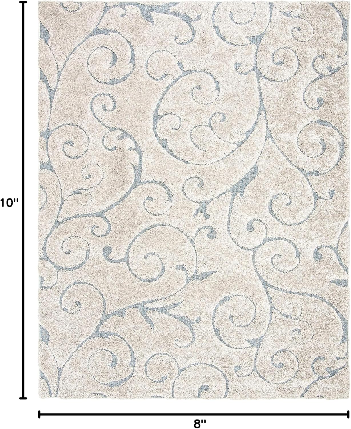 SAFAVIEH Area Rug 8x10 - Florida Shag Collection - Large - Beige & Blue Grey, Scroll Design, Non-Shedding & Easy Cleaning, Plush Thick Pile, Ideal for Living Room, Bedroom, Dining Space (SG455-1155)