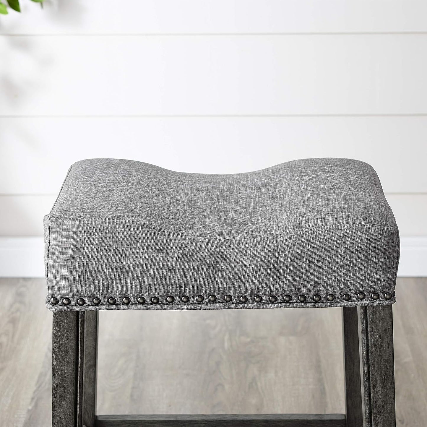 Roundhill Furniture Coco Upholstered Backless Saddle Seat Counter Stools 25.5" Height, Set of 2, Gray
