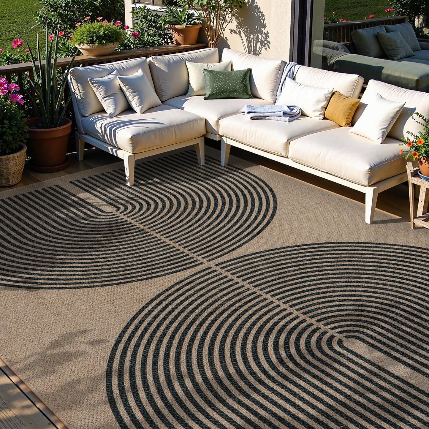 Lahome Modern Rainbow Easy Jute Carpet, 8x10 Living Room Rugs Indoor Outdoor Patio Dining Room Rug, Contemporary Farmhouse Non Slip Non Shedding Carpet for Deck Backyard