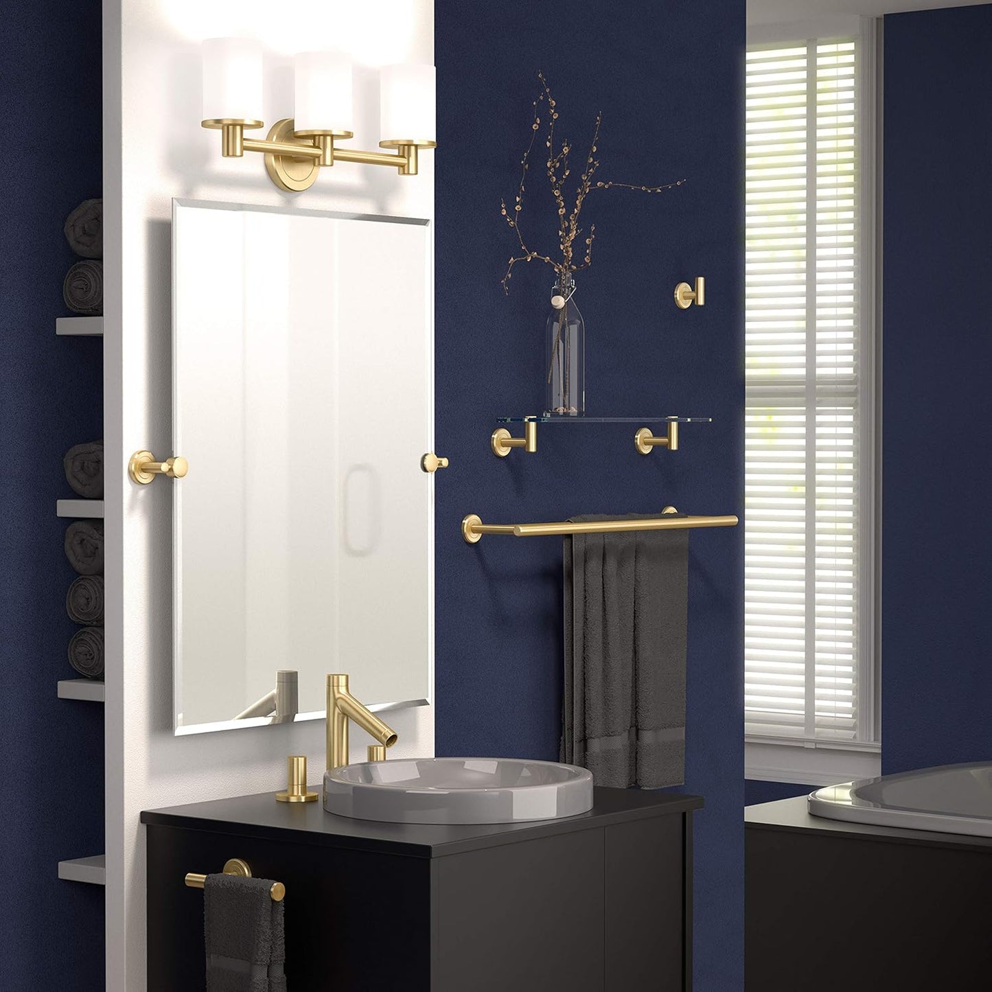 Gatco 4239SM Latitude II Rectangle Mirror, 24" H, Brushed Brass Wall Mounted 24" H x 19.50" W Pivoting (Tilting) Beveled Bathroom Vanity Mirror Total Width with Brackets 24"