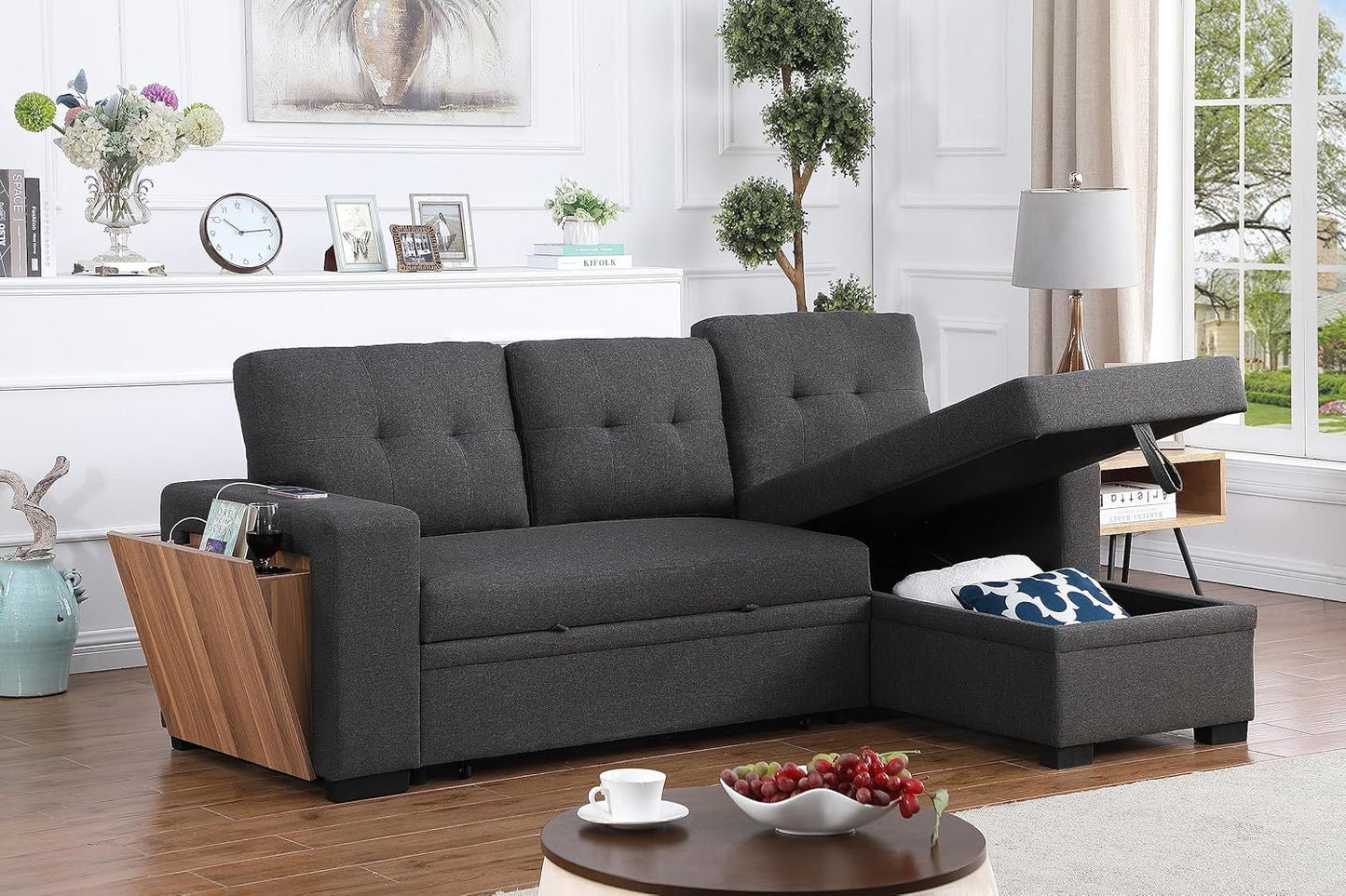 Devion Furniture Philly 4-in-1 Convertible L Shaped Couch with Pull Out Bed and Storage, Sectional Sleeper Sofa with Reversible Chaise for Living Room, Apartment, Bedroom, Office