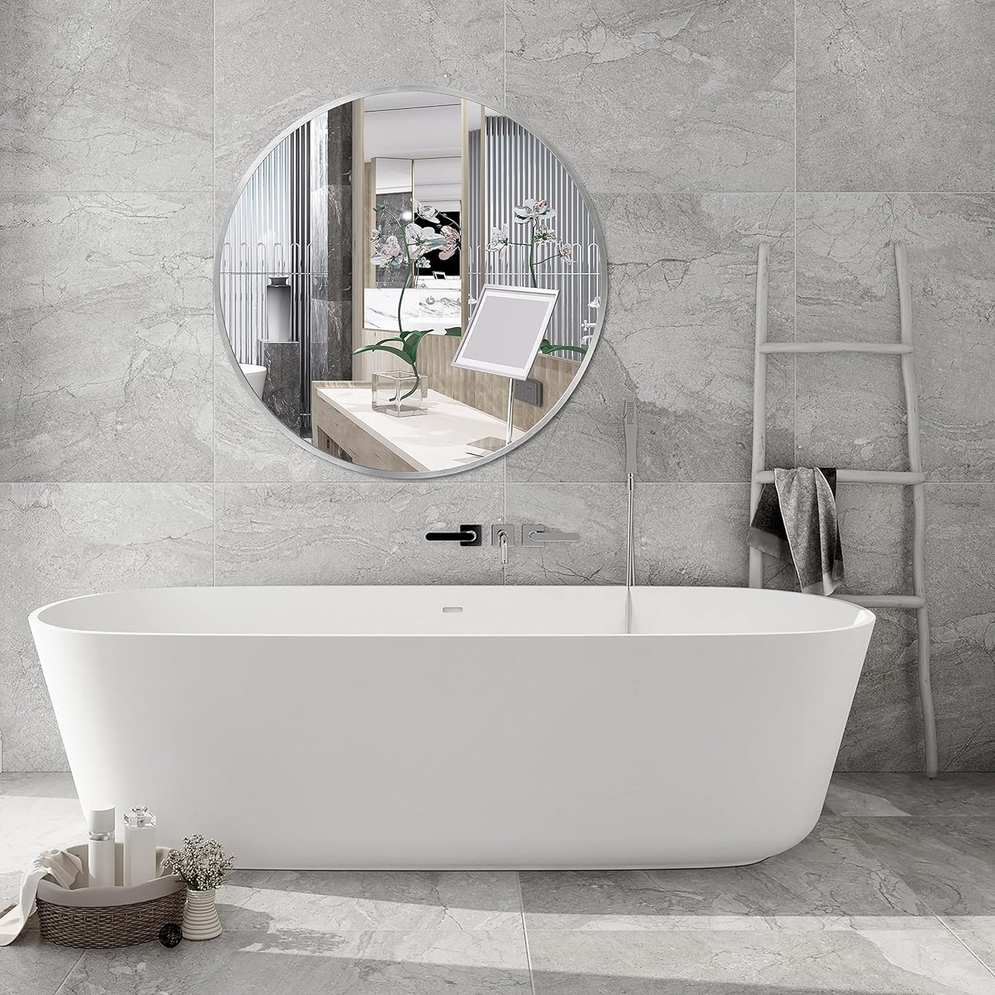 FrameWorks 28" Deluxe Contemporary Silver Circular Aluminum Mirror