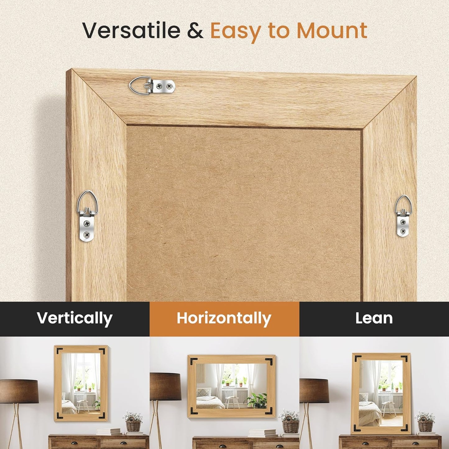 Bathroom Mirror for Wall with Wooden Frame, 20"x28" Solid Wood Vanity Mirror for Farmhouse, Bathroom, Bedroom, Vertical or Horizontal Hanging(Natural)