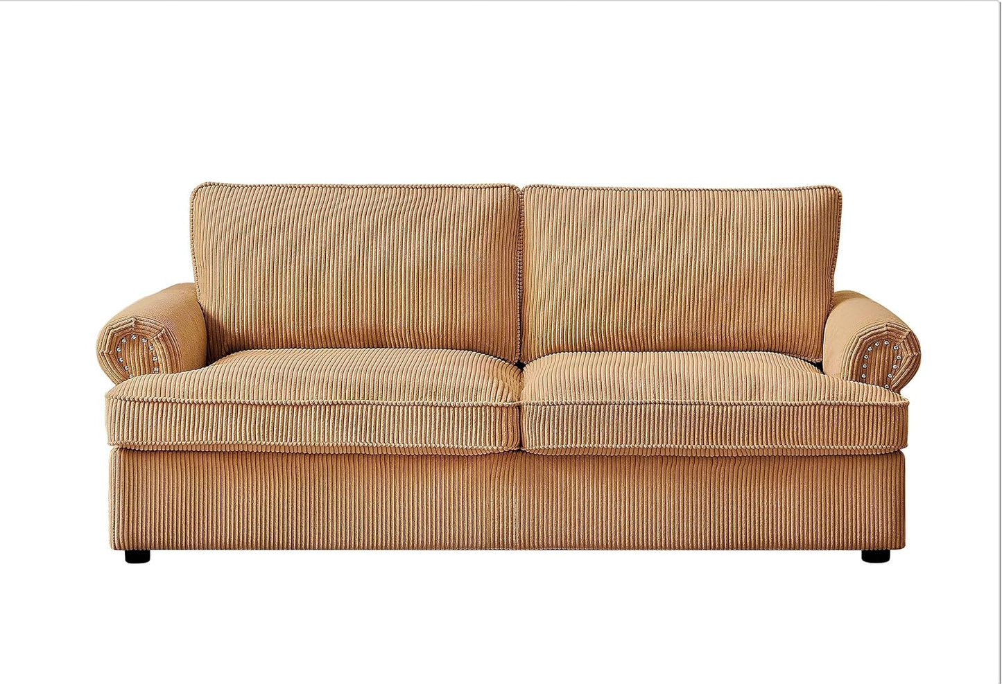 Reversible Sleeper Sofa Bed with Comfortable Memory Foam Mattress, Convertible Corduroy Full Size Pull Out Couch for Living Room, Space Saving Furniture, 72" Wide, Rounded Arms, Ginger