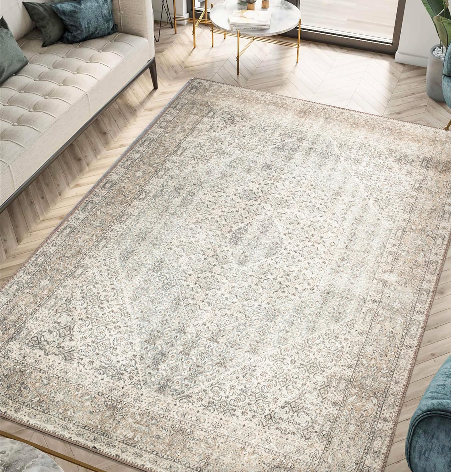 Keen Home Design 4x6 Rug - Machine Washable Area Rug with Non-Slip Backing, Ideal for Living Room, Dining Room, Bedroom - Vintage, Easy Clean, Durable, Low Pile Rug - (4' x 6')