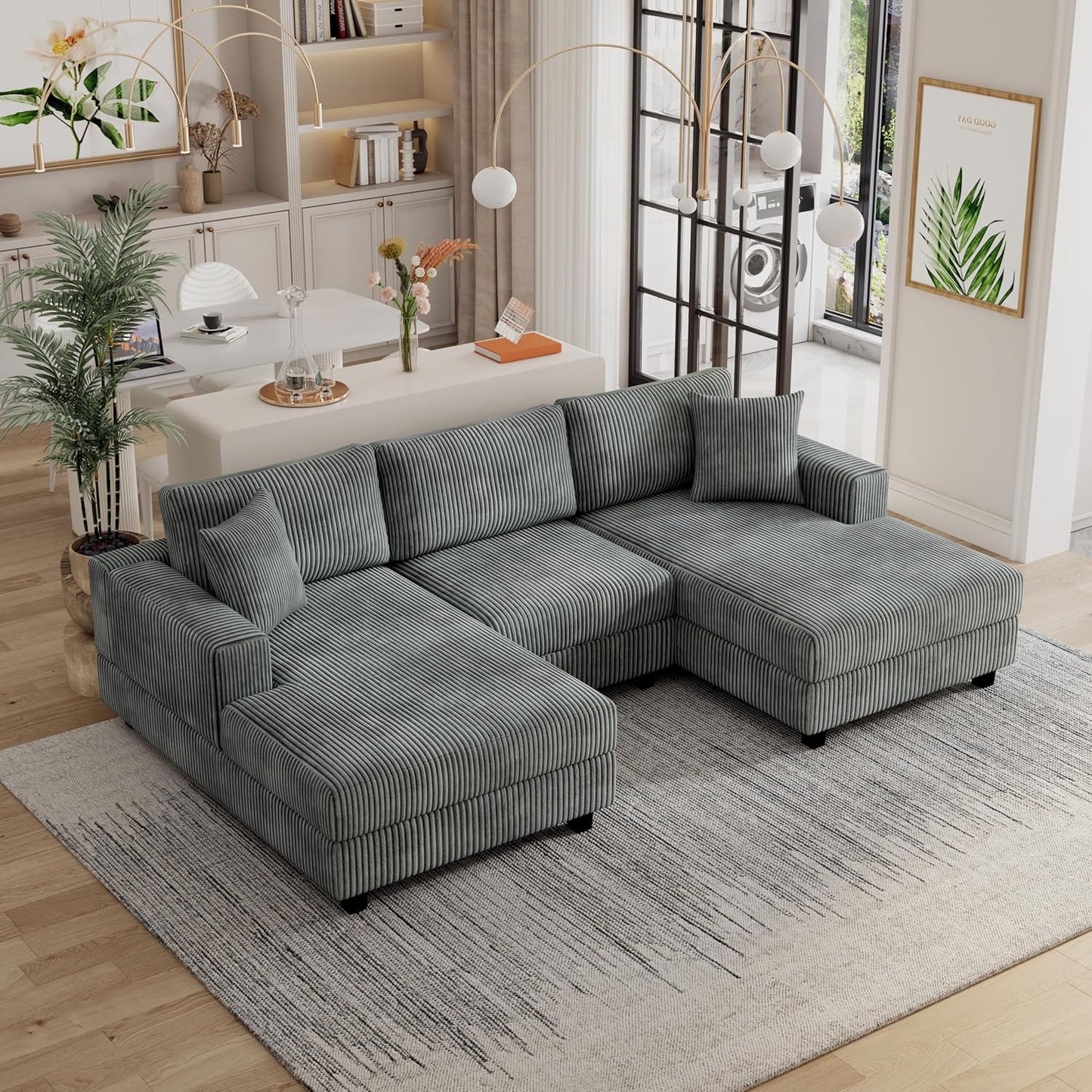 99" Symmetrical U Shaped Reversible Modular Sectional Sofa, Convertible Sofa Lounger Couch with Double Chaise Lounge and Thickness Cushions, Extra Wide Seat Couch w/Headrest