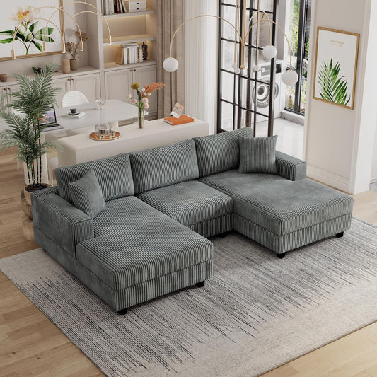99" Symmetrical U Shaped Reversible Modular Sectional Sofa, Convertible Sofa Lounger Couch with Double Chaise Lounge and Thickness Cushions, Extra Wide Seat Couch w/Headrest