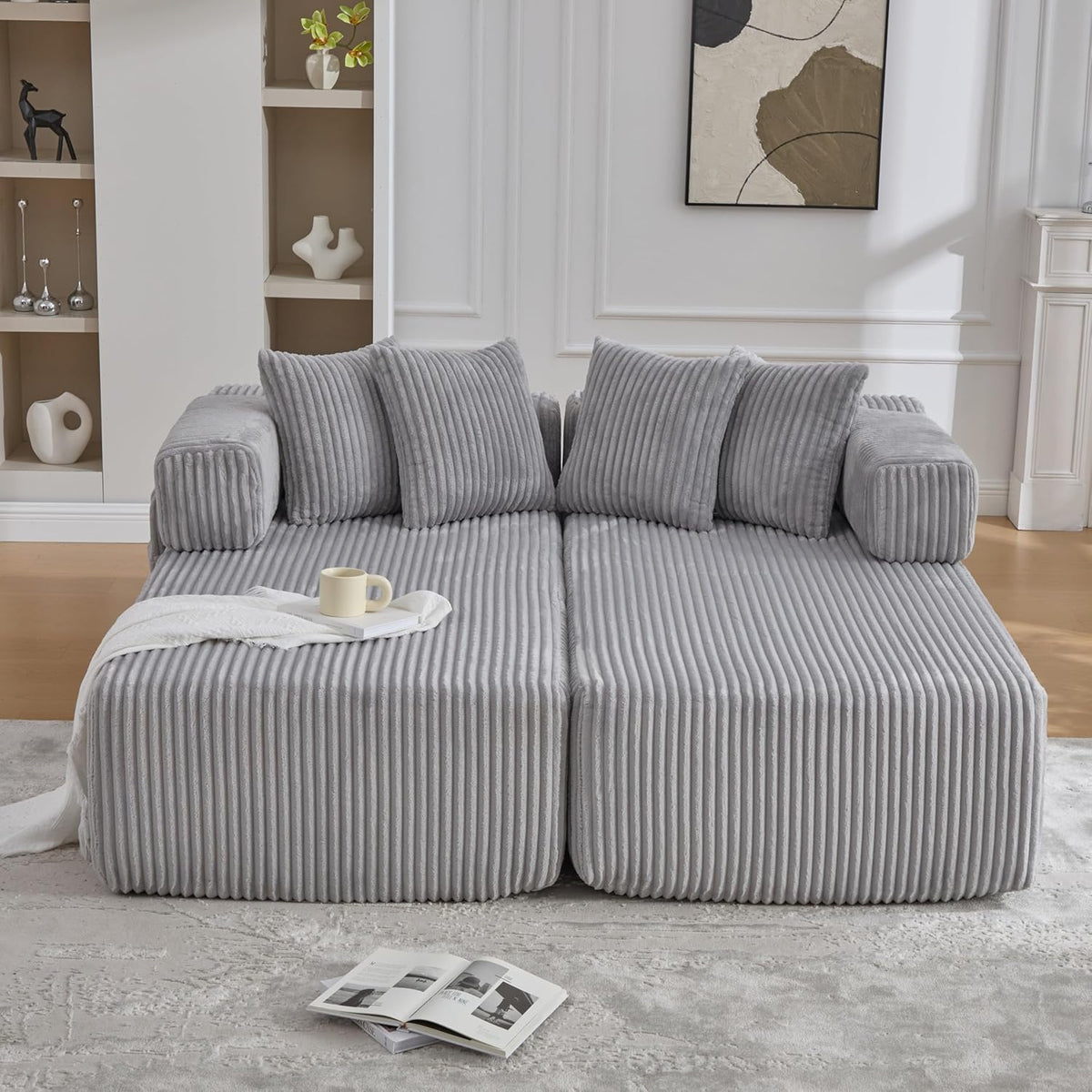 Eafurn DIY Combination Compression Modular Sectional Sofa with Double Chaise Lounge, 146" Oversized U Shaped Boneless Couch with Deep Seat Convertible Sleeper Sofabed w/Throw Pillows