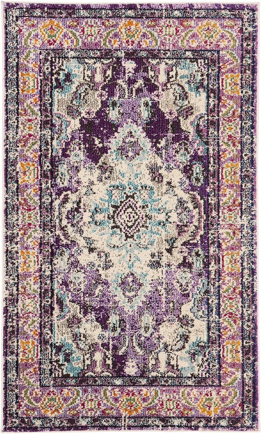 SAFAVIEH Monaco Collection Accent Rug - 3' x 5', Violet & Light Blue, Medallion Distressed Design, Non-Shedding & Easy Care, Ideal for High Traffic Areas in Entryway, Living Room, Bedroom (MNC243L)