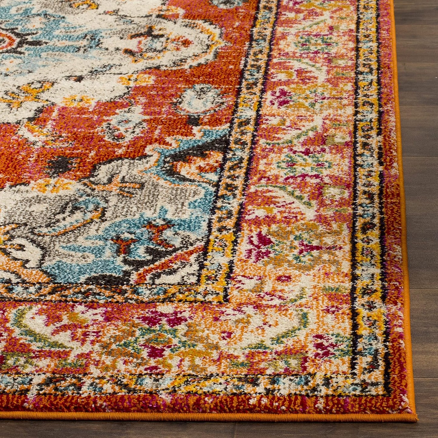 SAFAVIEH Monaco Collection Accent Rug - 3' x 5', Orange & Light Blue, Medallion Distressed Design, Non-Shedding & Easy Care, Ideal for High Traffic Areas in Entryway, Living Room, Bedroom (MNC243H)