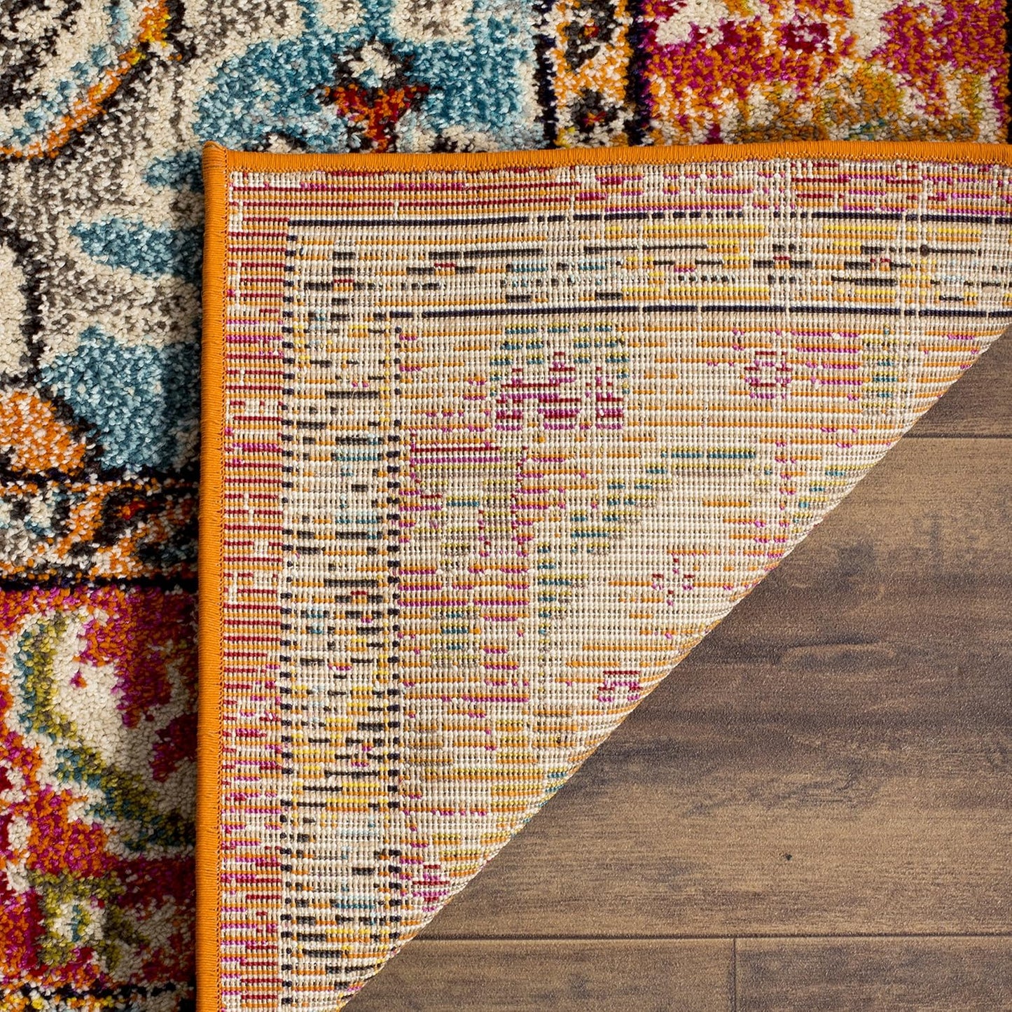SAFAVIEH Monaco Collection Area Rug - 10' x 14', Orange & Light Blue, Boho Chic Medallion Distressed Design, Non-Shedding & Easy Care, Ideal for High Traffic Areas in Living Room, Bedroom (MNC243H)