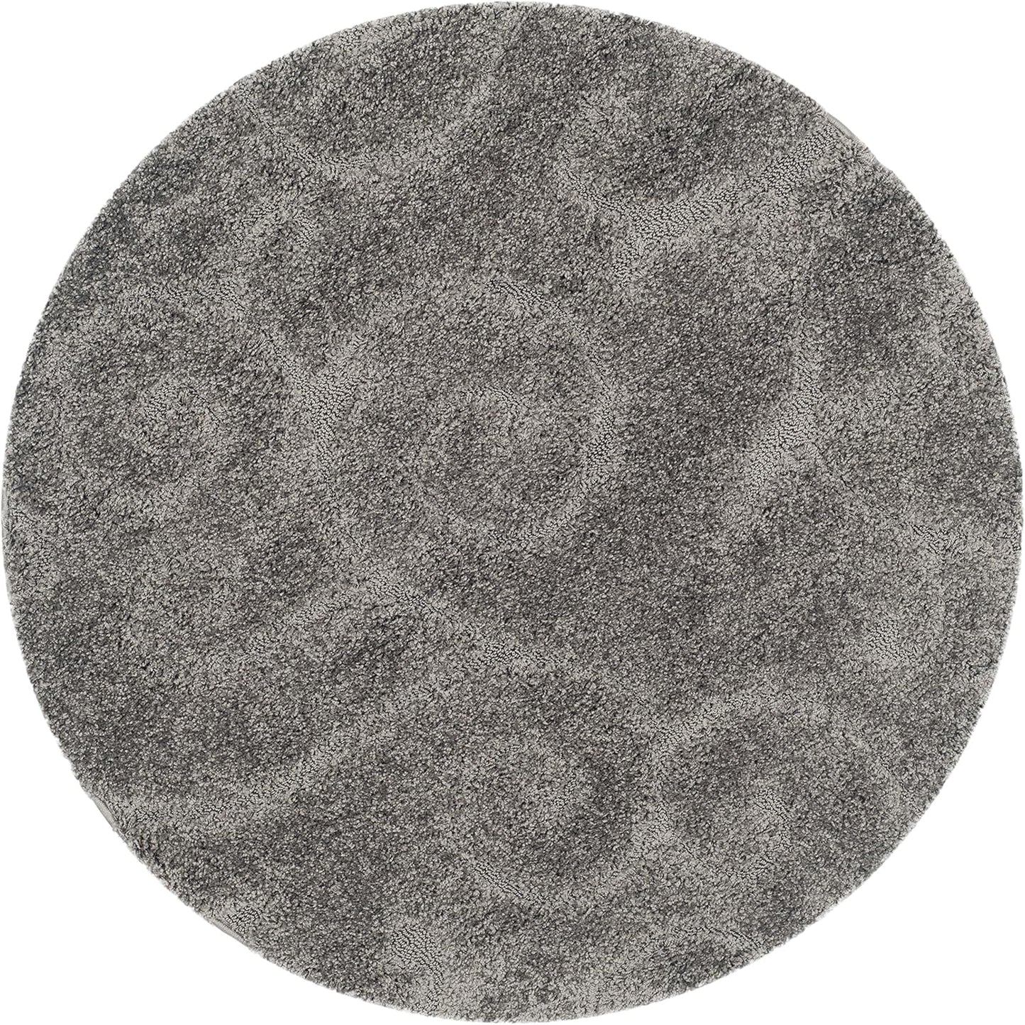 SAFAVIEH Florida Shag Collection Area Rug - 6'7" Round, Grey, Scroll Design, Non-Shedding & Easy Care, 1.2-inch Thick Ideal for High Traffic Areas in Living Room, Bedroom (SG455-8013)