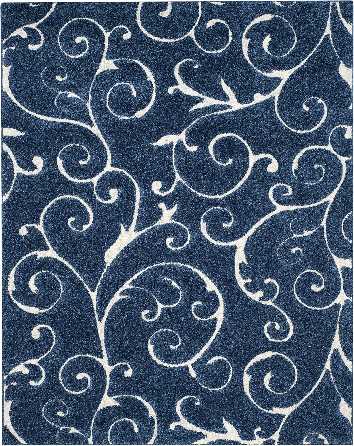 SAFAVIEH Florida Shag Collection X-Large Area Rug - 11' x 15', Dark Blue & Cream, Non-Shedding & Easy Care, 1.2-inch Thick Ideal for High Traffic Areas in Living Room, Bedroom (SG455-6511)